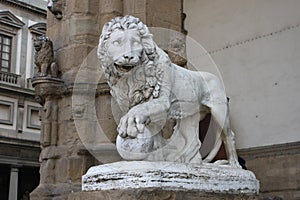 Lion statue in the Loggia della Signoria, Florence photo