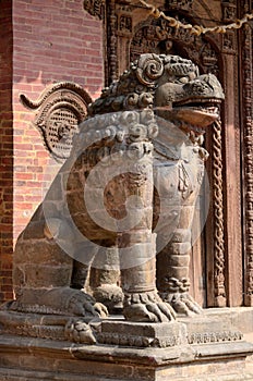 Lion Statue at Pattan Durbar Square in Kathmandu, Nepal