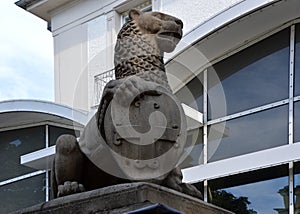 Lion Statue in the Resort Bad Pyrmont, Lower Saxony