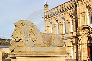 Lion statue in Saltaire, United Kingdom.