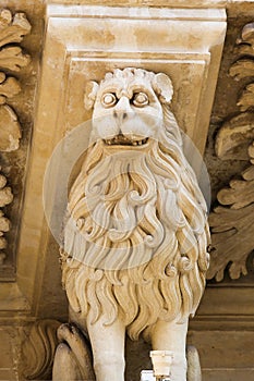 Lion statue at the Santa Croce baroque church in Lecce