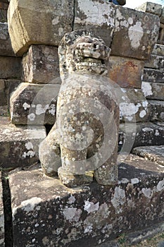 A lion statue at second Gopura or entrance of Preah Vihear temple, Cambodia