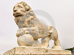 The lion statue on the western bank of the Yelagin Island.