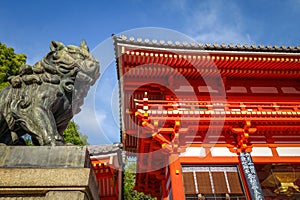 Lion statue at Yasaka-Jinja, Kyoto, Japan