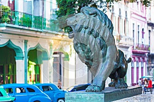 Lion statues (1927) on Paseo del Prado, Havana