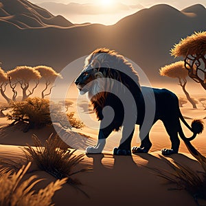 Lion in steppe, AI-Generatet