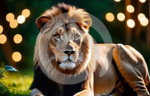 A lion strolling in the garden