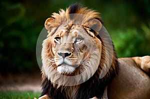 A lion strolling in the garden