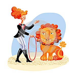 Lion tamer flat color vector illustration isolated on white background