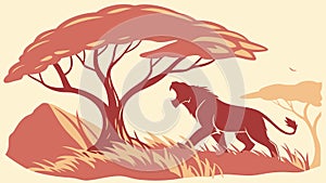 Lion Under Acacia Tree, African Safari Wildlife, vector design Generative AI photo
