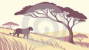 Lion Under African Tree. Majestic Wildlife Vector Scene, vector design Generative AI photo