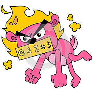 A lion is very angry with fire and cursing. doodle icon image kawaii