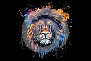 Lion watercolor predator animals wildlife painting . Lion is the king of animals