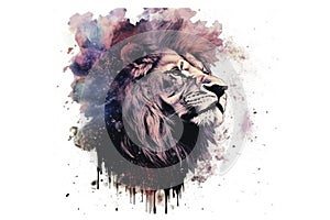 Lion watercolor predator animals wildlife painting . Lion is the king of animals