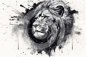 Lion watercolor predator animals wildlife painting . Lion is the king of animals