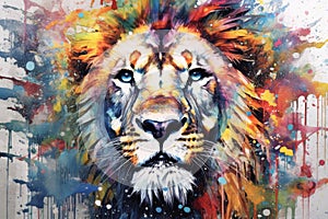 Lion watercolor predator animals wildlife painting . Lion is the king of animals