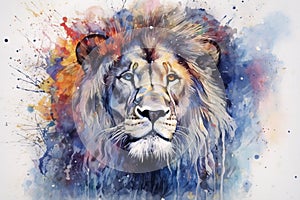 Lion watercolor predator animals wildlife painting . Lion is the king of animals