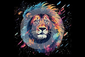 Lion watercolor predator animals wildlife painting . Lion is the king of animals