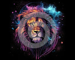 Lion watercolor predator animals wildlife painting . Lion is the king of animals