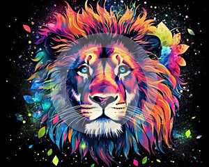 Lion watercolor predator animals wildlife painting . Lion is the king of animals