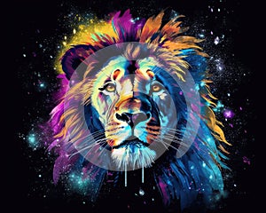 Lion watercolor predator animals wildlife painting . Lion is the king of animals