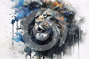 Lion watercolor predator animals wildlife painting . Lion is the king of animals