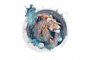 Lion watercolor predator animals wildlife painting . Lion is the king of animals