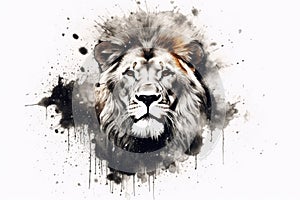 Lion watercolor predator animals wildlife painting . Lion is the king of animals