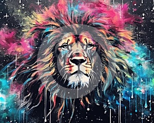 Lion watercolor predator animals wildlife painting . Lion is the king of animals