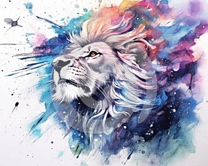 Lion watercolor predator animals wildlife painting . Lion is the king of animals