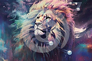 Lion watercolor predator animals wildlife painting . Lion is the king of animals