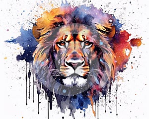 Lion watercolor predator animals wildlife painting . Lion is the king of animals