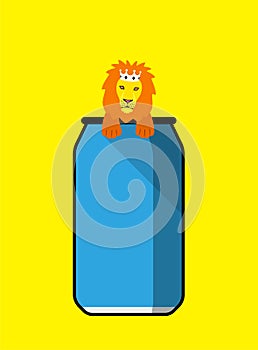 Lion wearing crown, crabbing to the top of the coke can , poster