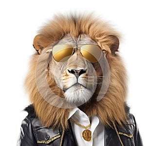 a lion wearing sunglasses and a jacket. Generative Ai