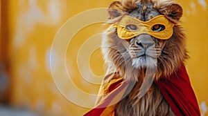 Lion Wearing Yellow Mask and Red Cape