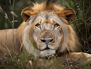 A lion in the wild in the savane AI generated illustration