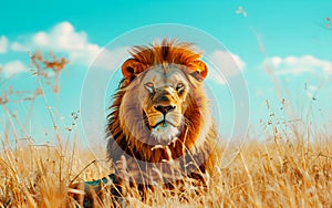 Lion in the wild, wild nature and animals concept