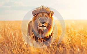 Lion in the wild, wild nature and animals concept