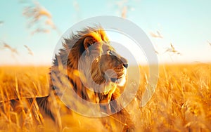 Lion in the wild, wild nature and animals concept