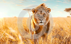 Lion in the wild, wild nature and animals concept