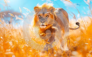 Lion in the wild, wild nature and animals concept