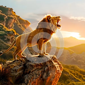 Lion in the wild, wild nature and animals concept