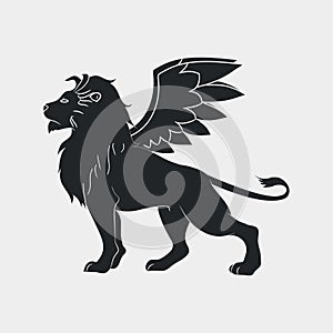 Lion with wings icon. Winged leo, logo template. Vector.