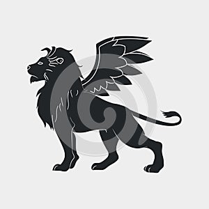 Lion with wings icon. Winged leo, logo template. Vector. photo