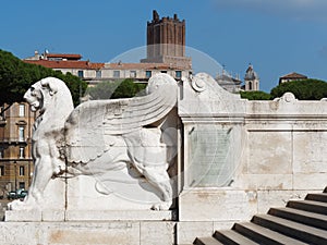 Lion with wings statue at Fatherland historical monument Rome Italy photo