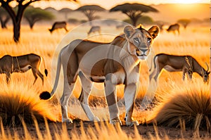 lion on yellow grass