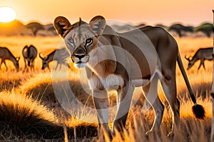 lion on yellow grass