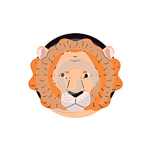 Lion zodiac sign, Lion Horoscope symbol, Astrological zodiac vector flat icon, Lion head with mane in black circle frame