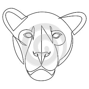 Lioness head continuous one line drawing. Front view single line vector illustration.