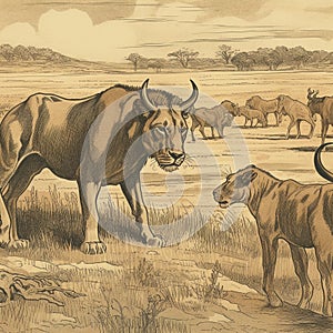 Lioness Hunting Gazelle on African Savannah